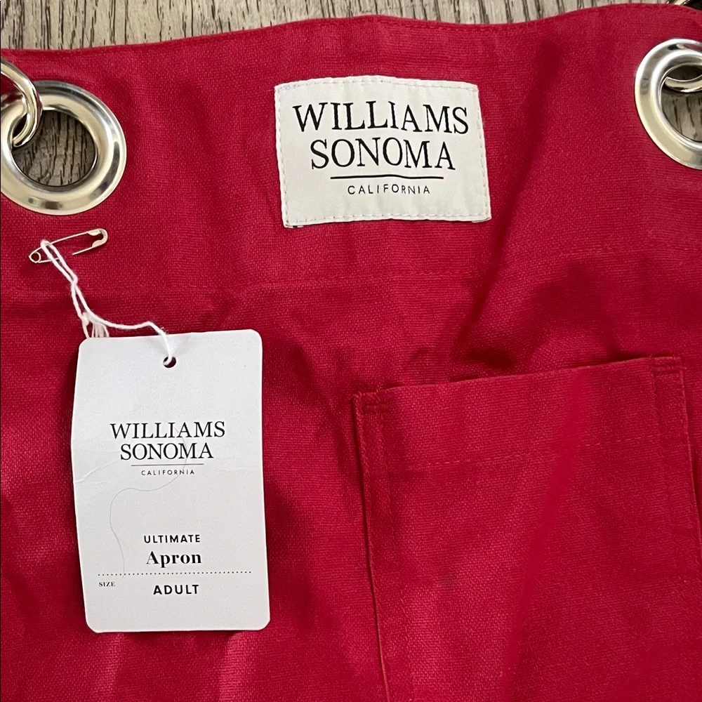 Williams Sonoma Red Canvas Utility Apron Dress with Cream Straps